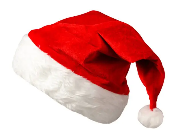 santa claus cap isolated on white background. santa claus red hat. hat with pompom