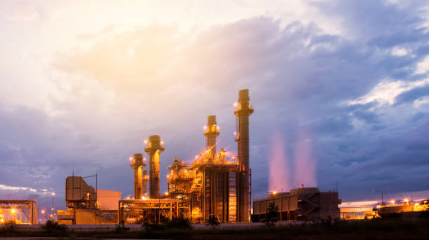 Night view at energy electrical plant stock photo