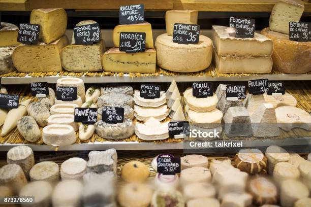 Different Type Of Cheese In Store Paris France Stock Photo - Download Image Now - France, Cheese, Delicatessen