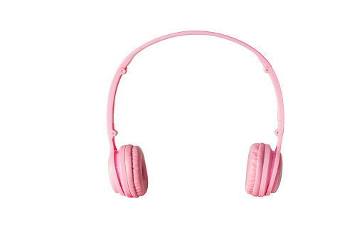 pink headphones on white background with clipping path.