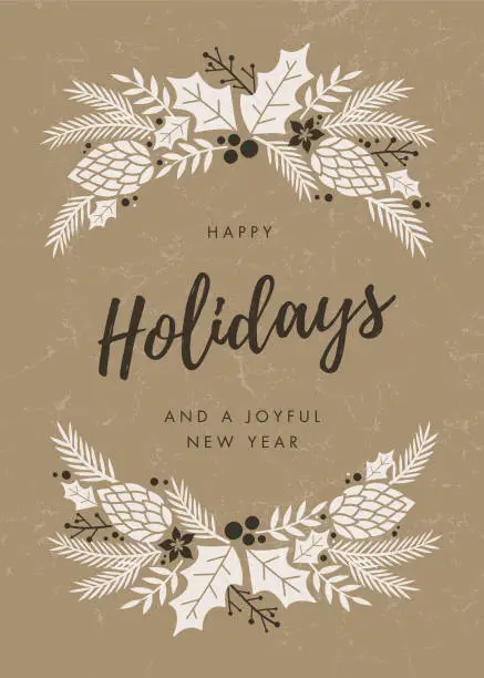 Vector illustration of Holidays Card with wreath.