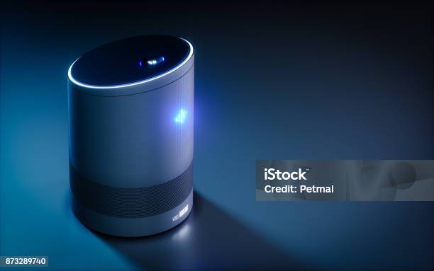 Home Intelligent Voice Activated Assistant 3d Rendering Concept Of Hi Tech Futuristic Artificial Intelligence Speech Recognition Technology Stock Photo - Download Image Now