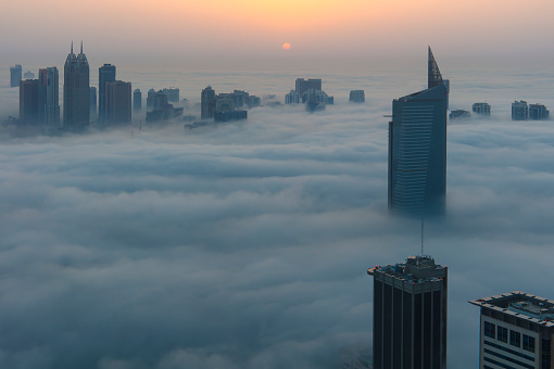 Fog in Dubai at sunrise