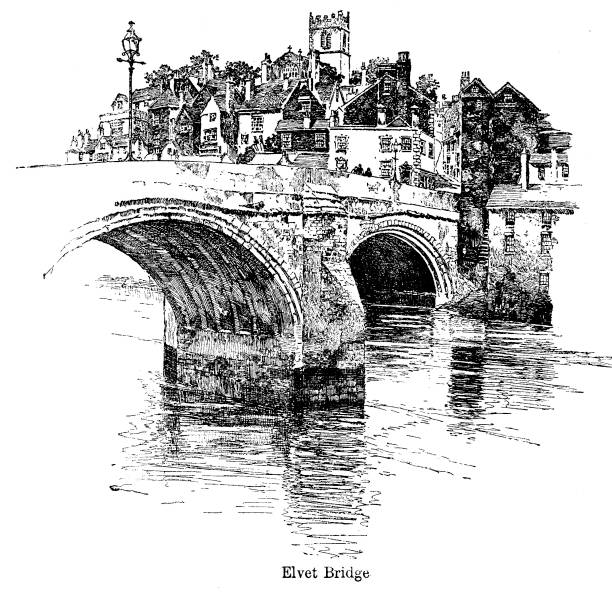 19 世紀 elvet 橋、川を渡るダラム、イギリスの彫刻を着用します。中世の建築 1890 - river wear illustrations点のイラスト素材／クリップアート素材／マンガ素材／アイコン素材