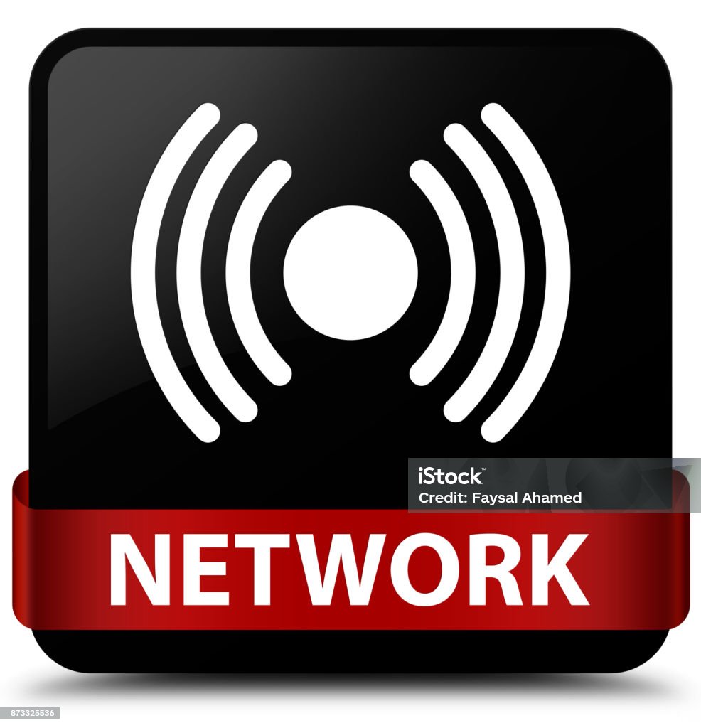 Network Work Button Network Black Square Button Red Ribbon In Middle Stock Illustration ...