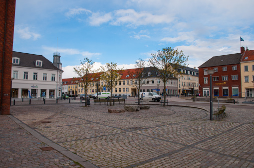 Ringsted Denmark - April 18. 2017: downtown Ringsted in Denmark on a sunny spring day