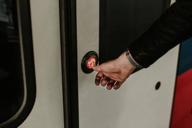istock Hipster tries to get in the train 873331634