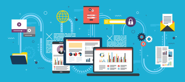 ilustrações de stock, clip art, desenhos animados e ícones de project management and application development. - infographic success business meeting