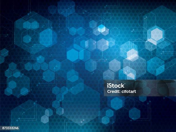 Abstract Blue Technology Background Stock Illustration - Download Image Now - Backgrounds, Hexagon, Technology