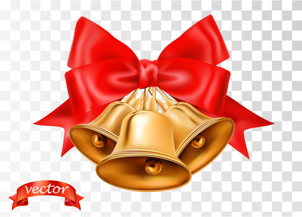 ゴールド クリスマスの鐘、弓および透明な背景で隔離赤いリボンをベクトルします。ページの垂直方向のリボンでクリスマス セールの装飾的な要素をラップの装飾、グリーティング カード� - christmas christmas card greeting card greeting点のイラスト素材／クリップアート素材／マンガ素材／アイコン素材