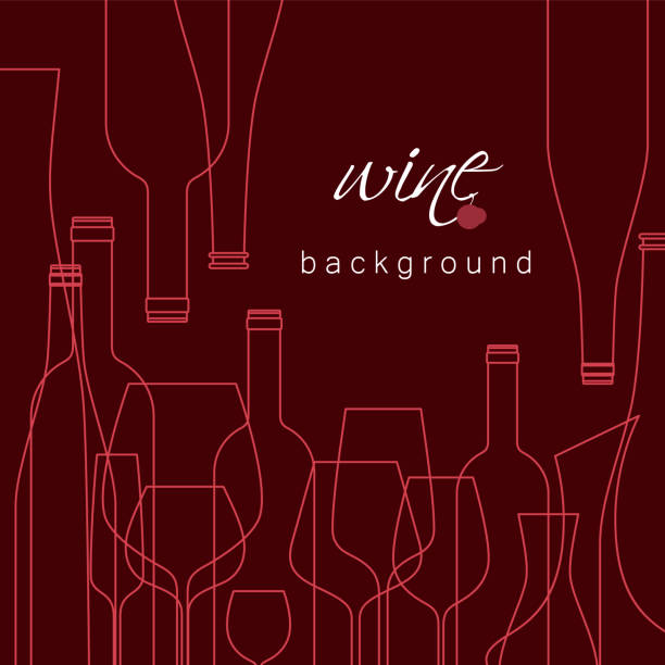 flaschen und gläser für wein. vektor hintergrund für menü, weinprobe, wein-karte. abbildung mit linie symbole wird mit einer maske zugeschnitten. - wine wine bottle drink alcohol stock-grafiken, -clipart, -cartoons und -symbole