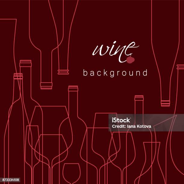 Bottles And Glasses For Wine Vector Background For Menu Tasting Wine Card Illustration With Line Icons Is Cropped With A Mask Stock Illustration - Download Image Now