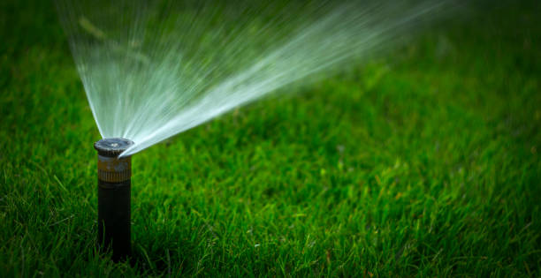 istock automatic sprinkler system watering the lawn on a background of green grass 873337696