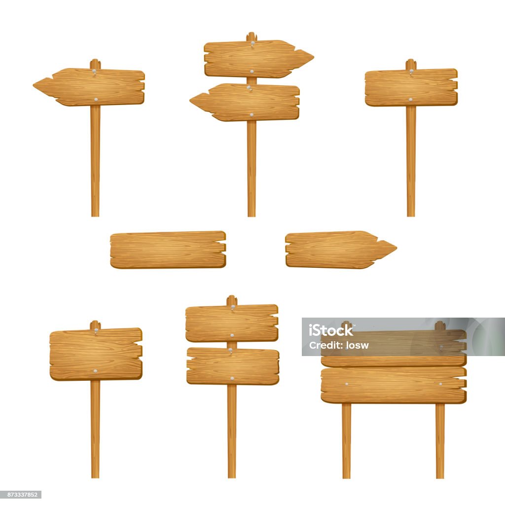 Set-Hölzerne Zeichen auf weißem Hintergrund - Lizenzfrei Holz Vektorgrafik