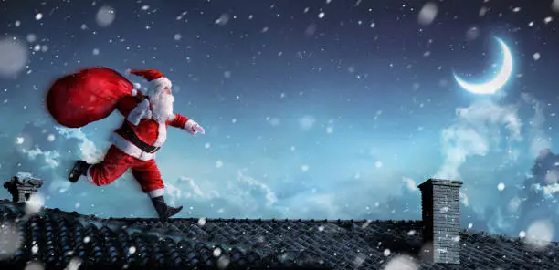 Santa Claus Running In The Night