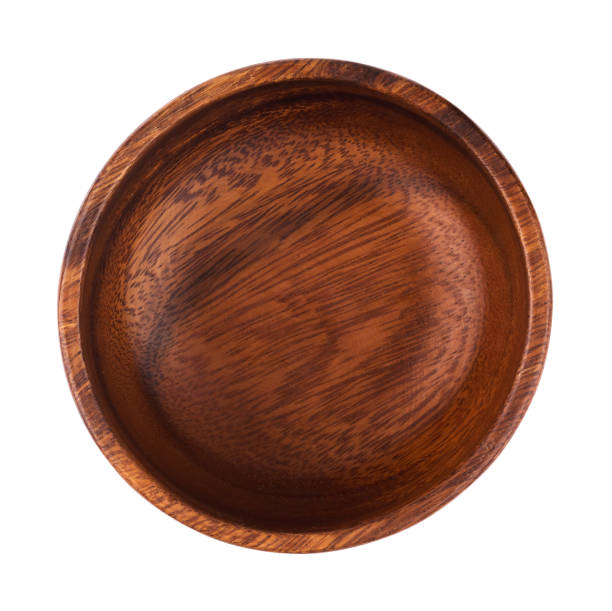 istock Empty wooden bowl isolated on white background. Top view 873338802