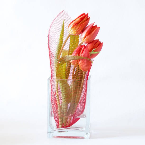 tulipas vermelhas em vaso - tulip red centrepiece decoration - fotografias e filmes do acervo