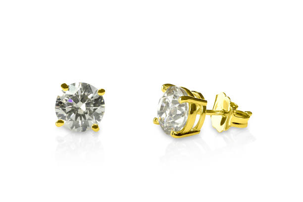 schöne gelbe gold diamant ohrstecker runden brillanten. diamant-ohrringe. - gold earrings stock-fotos und bilder