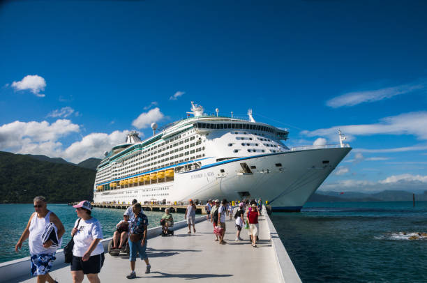 Cruise Ship Port of Call Labadee, Haiti- November 17, 2011-Passengers from theThe Royal Carribean cruise ship "Explorer of the Seas"make a day long stop at the cruise lines' private island off Haiti. labadee stock pictures, royalty-free photos & images