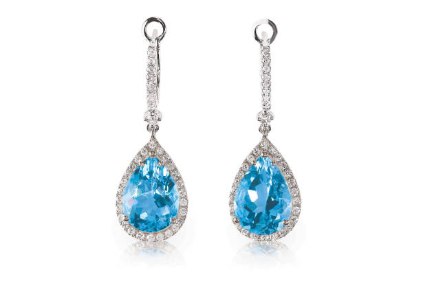 Beautiful Diamond aquamarine blue turquise topaz gemstone cushion cut pear shape teardrop drop dangle diamond earrings. Beautiful Diamond aquamarine blue turquise topaz gemstone cushion cut pear shape teardrop drop dangle diamond earrings. diamond earring stock pictures, royalty-free photos & images