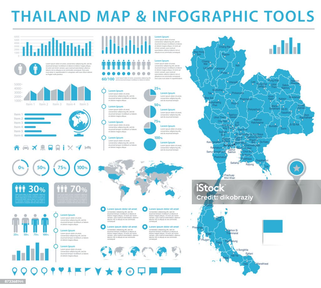 Mapa de Tailandia - ilustración de Vector gráfico de información - arte vectorial de Mapa libre de derechos