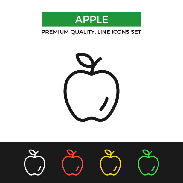 ベクトルのリンゴのアイコンです。プレミアム品質のグラフィック デザイン。モダンなリニア ストロークの標識、ピクトグラム、アウトライン記号コレクション、ウェブサイト、ウェブ デザイン、モバイル アプリの設定のシンプルな細い線アイコン - apple outline red vector点のイラスト素材／クリップアート素材／マンガ素材／アイコン素材