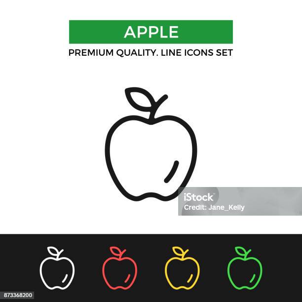 ベクトルのリンゴのアイコンですプレミアム品質のグラフィック デザインモダンなリニア ストロークの標識ピクトグラムアウトライン記号コレクションウェブサイトウェブ デザインモバイル アプリの設定のシンプルな細い線アイコン - リンゴのベクターアート素材や画像を多数ご用意