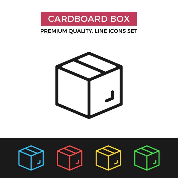 Vector illustration of Vector cardboard box icon. Parcel, delivery, moving. Premium quality graphic design. Modern linear stroke signs, pictograms, outline symbols collection, simple thin line icons set for websites, web design, mobile app