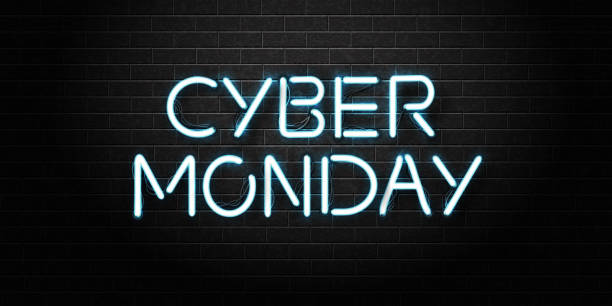 Vector realistic isolated neon sign of Cyber Monday lettering for decoration and covering on the wall background. Concept of sale and discount. Vector realistic isolated neon sign of Cyber Monday lettering for decoration and covering on the wall background. Concept of sale and discount. cyber monday stock illustrations
