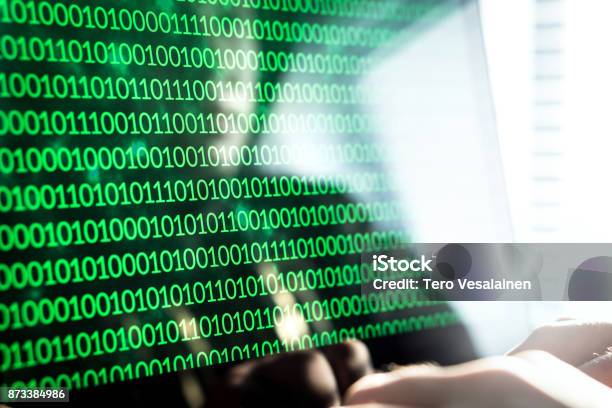 Computer Hacking Codes Numbers Hacker Writing Code With Laptop Computer Binary Numbers Zero And One On ...