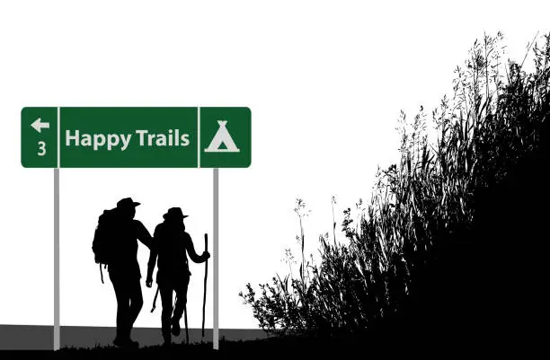 Vector illustration of Happy Trails Backpacking couple