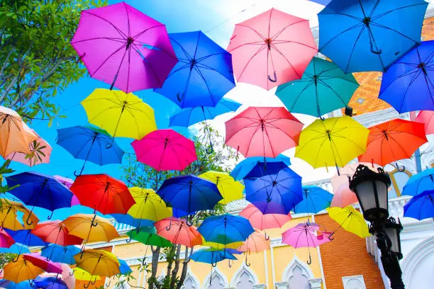Photo of color umbrellas urban decoration