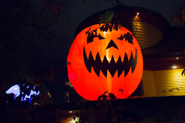 istock Halloween orange inflated illuminated pumpkin outdoor 873422632