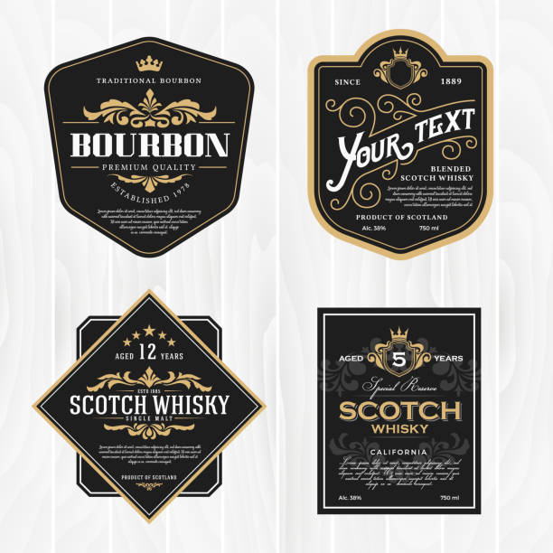 klasyczna rama vintage na etykiety whisky - drink alcohol contemporary symbol stock illustrations