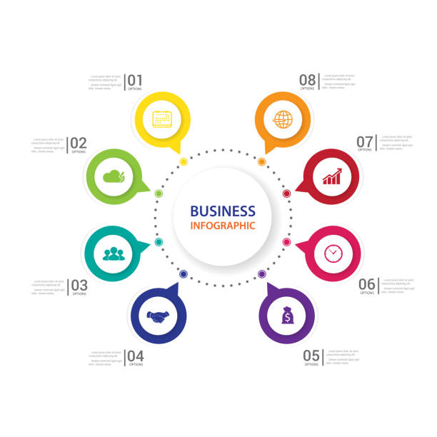 Modern infographics process with connected ,for 8 steps. Modern infographics process with connected , icons and text for 8 steps. Vector. 8-step-cycle stock illustrations