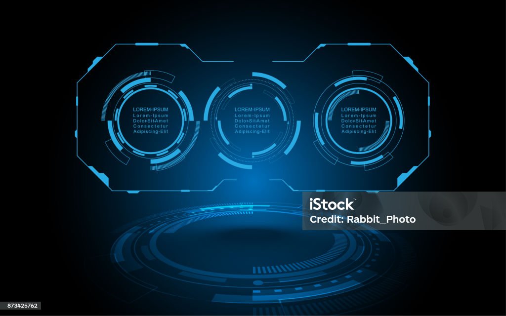 Futuristic HUD virtual screen user interface Abstract technology background Hi-tech communication concept futuristic digital innovation background vector illustration Heads Up Display - Video Game stock vector