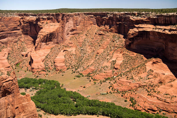Face Rock Overlook in Canyon de Chelly, Arizona Downstream view from Face Rock Overlook on the South Rim Drive in Canyon de Chelly National Monument, Arizona USA chinle arizona stock pictures, royalty-free photos & images