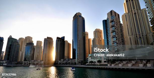 Skyscrapers In Dubai United Arab Emirates Stock Photo - Download Image Now - Architecture, Bay of Water, Beach