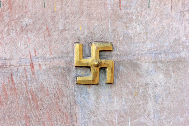 copper decorations on the wall in a temple, China