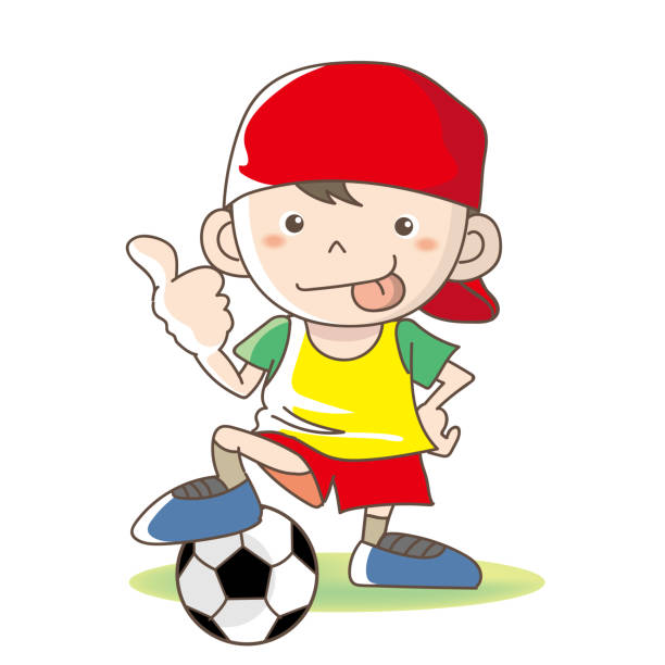 ilustrações de stock, clip art, desenhos animados e ícones de football boy- pose - pre adolescent child child white background asian ethnicity