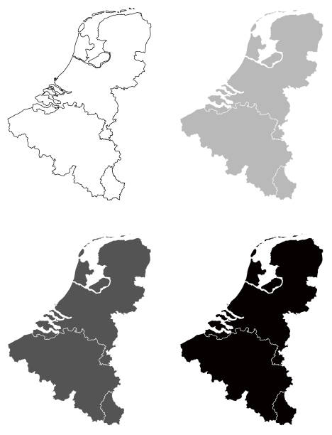 mapy beneluksu - netherlands map cartography silhouette stock illustrations