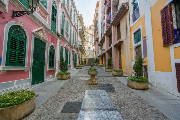 Scenic street in the old town in Macau (Macao) near Ruins of St Paul's in Macau (Macao) ,China.