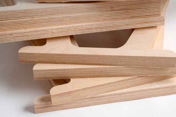 Close Up of Stack of Plywood Table Legs for Assembly
