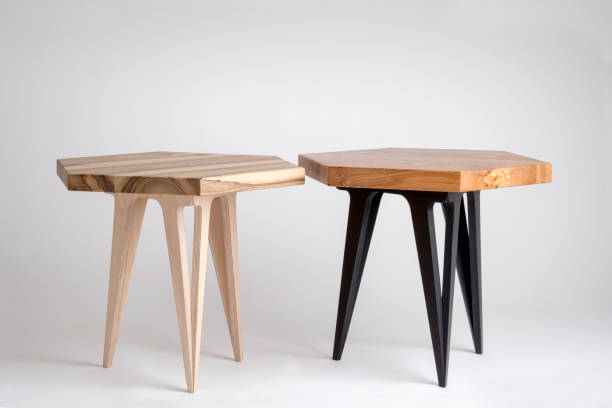 istock Two Modern Wooden Coffee Tables with Hexagonal Tops 873449152