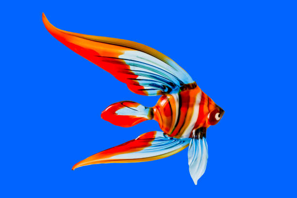 istock Colorful fish souvenir glass on blue background, 873455480