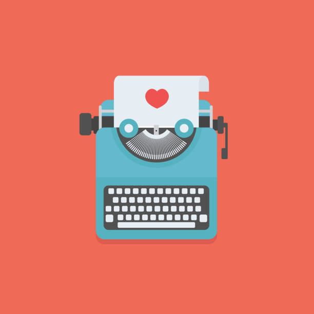 Love letter illustration, Typewriter and Paper with love sign Flat Design of Typewriter and Paper with love shape typewriter keyboard communication text office stock illustrations