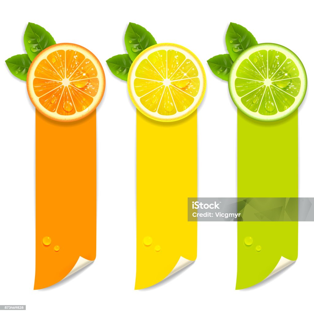 Banners with Orange, Lemon and Lime banners with orange, lemon and lime on a white background Lemon - Fruit stock vector