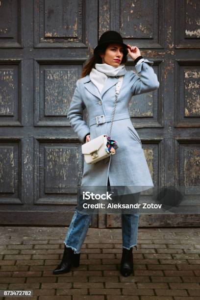 Outdoor Full Body Portrait Of Young Beautiful Fashion Girl Posing On Street  Model Looking Aside Lady Wearing Stylish Winter Clothes Female Fashion  Toned Stock Photo - Download Image Now - iStock
