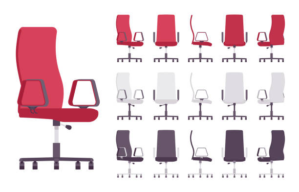 Executive office chair furniture set Executive office chair furniture set. Comfy seat with modern look, support and stability at working place. Vector flat style cartoon illustration isolated on white background office chair stock illustrations