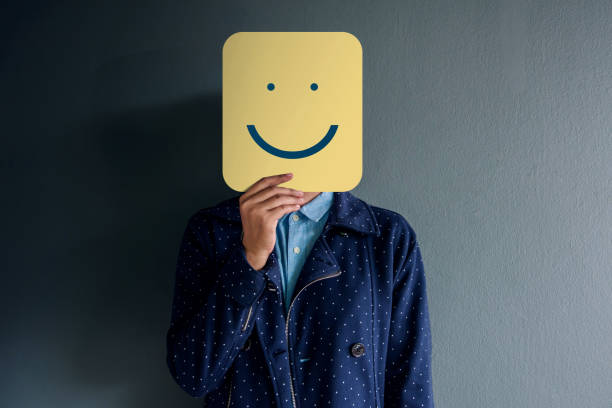 istock Customer Experience Concept, Portrait of Client with Happy Face Feeling, Drawn Emotion on Paper 873484816